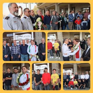 آتش نشانی نیشابور - حضور سرپرست و معاونان آتش نشانی در مراسم استقبال از حمیدرضا توزنده جانی سرمربی تیم ملی سنگنوردی در ب